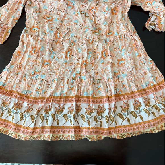 Pink Lily Floral Boho Dress Peach Paisley Peasant Hippie Flowy Cottagecore Sz M - Picture 12 of 16